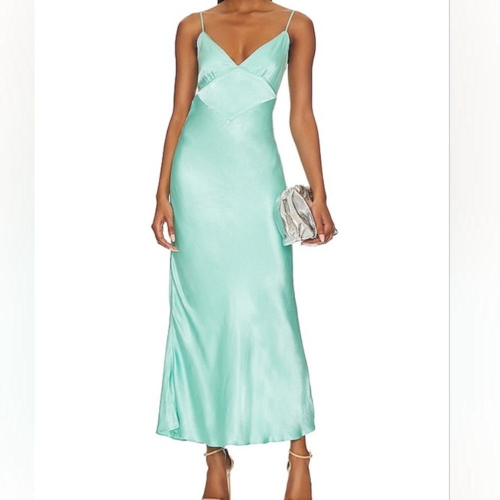 Bardot Melinda Aqua Slip Dress NWT Size M 6 Satin Midi Occasion Wedding Guest